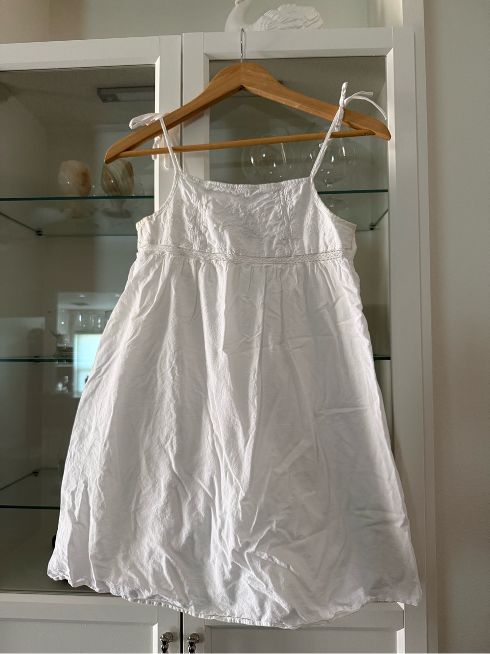 Divided White Mini Sundress with Tie Straps